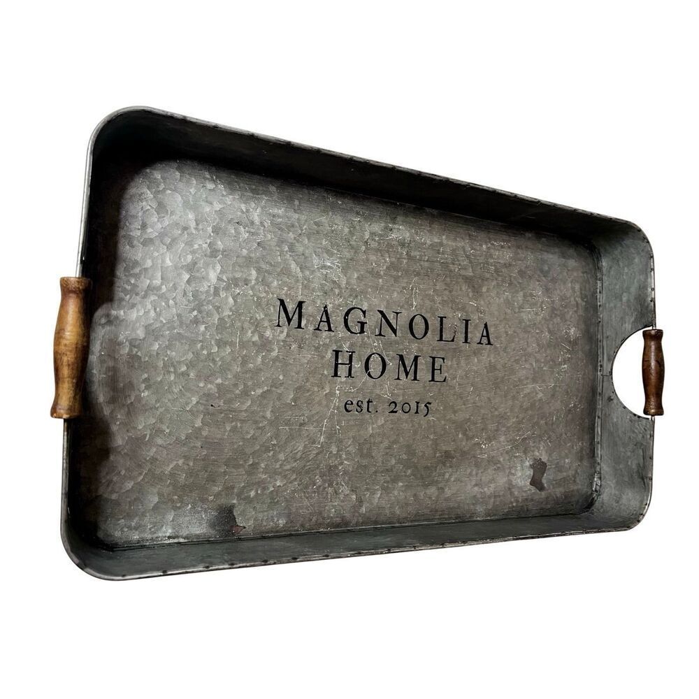 Magnolia Farms Galvanized Tin Metal Tray w/ Wood Handles - Farmhouse - J Gaines